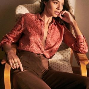 NWT Sezane Ann Shirt 100% Silk Size 34 - Pink (Rose)